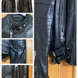 Mens New Laxony Diesel Black Gold Leather Jacket SZ 48